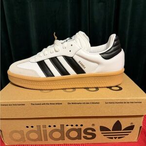 Adidas Samba White and Black Sneakers with Tan Sole